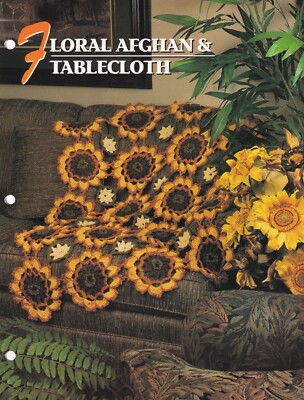 Annie's Crochet Afghan FLORAL AFGHAN & TABLECLOTH Pattern Leaflet-image