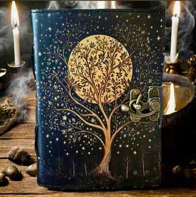 Grimoire leather journal, Print Tree of Life Journal, Blank spell book book-image