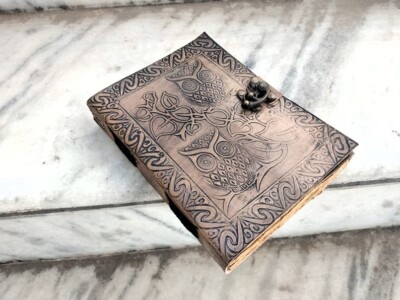 Owl Vintage Leather Journal Leather Sketch book Diary Notebook 200pages c-lock-image