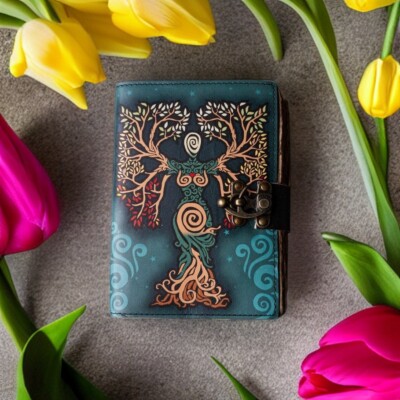 Leather Journal, leather Bound Notebook Diary Book Tree of life -positive vibes-image