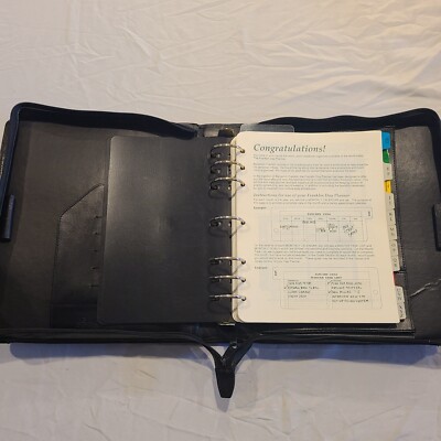 Franklin Quest 7 Ring-Bound Monarch Black Leather Binder Planner Zip Closure-image