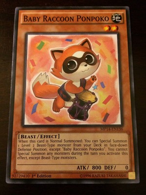 MP14-EN136 Yugioh! BABY RACCOON PONPOKO - 1st Ed MEGA PACK TIN 2014 Near Mint x1-image