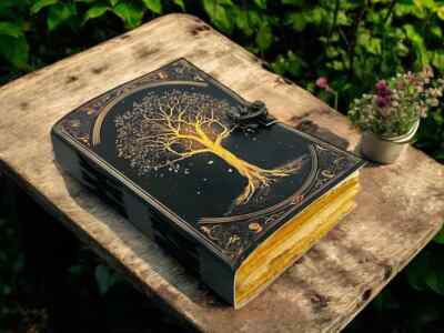 Large Grimoire leather journal Notebook Tree of Life, Blank spell book of shadow-image