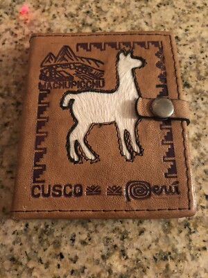 Rare Machu Picchu Llama Mountain Leather Bound Small Notepad Cusco Peru Apache-image