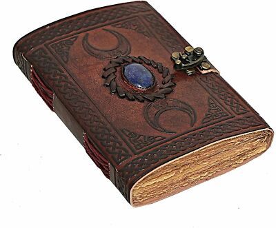 Handmade Leather Journal Notebook 3 Moon Stone Embossed Diary Writing Book New-image