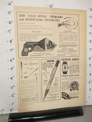 magazine premium ad 1935 NEW HAVEN Orphan Annie watch pop gun Budweiser pencil-image
