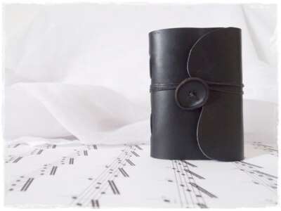 Leather Pocket Notebook Black Leather Sketchbook Hand-Bound Notebook Cyber Goth-image