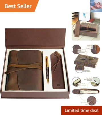 Leather Bound Journal for Men and Women, Handmade Gift Set with Genuine Leath...-image