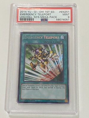 Yugioh Emergency Teleport 1st Edition Secret Rare PSA 9 Mint Low POP - Free Pack-image