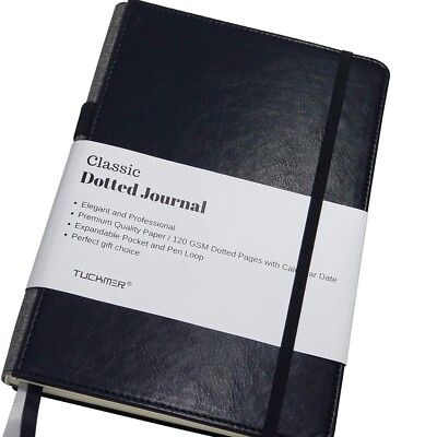 Notebook with Pen Holder Loop - Meeting Notebook - Dotted Grid Leather Bound ...-image