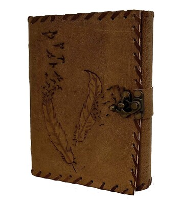 Handmade Leaf Brown Leather Journal Vintage Book Deckle Edge Paper Sketchbook-image