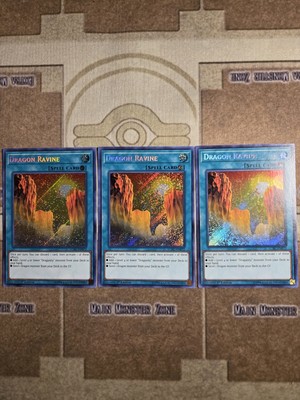 Yugioh! 3x Dragon Ravine LCKC-EN072 Secret Rare 1st Edition Near Mint Playset -image