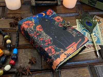 Grimoire Celtic Cat Book of shadow with Leather Journal Spell Witch notebook-image