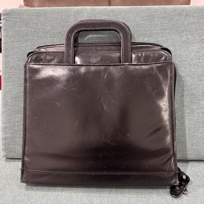 Vtg Franklin Covey Black Full Grain Leather 7 Ring Quest Planner/Binder Used-image