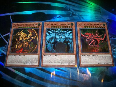 All 3 Egyptian God Cards Ra Obelisk Slifer Limited Edition Ultra Rare LDK2-image