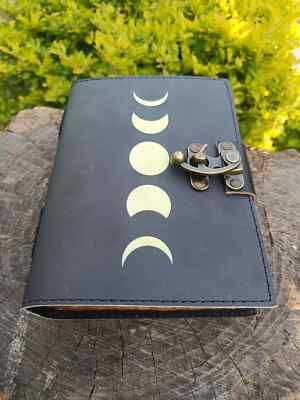 Indian Grimoire journal Leather moon Print Goddess journal Blank spell book-image