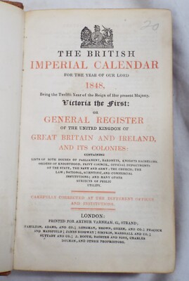 RARE EARLY 1848 THE BRITISH IMPERIAL CALENDAR BOOK Varnham Victoria I Register-image