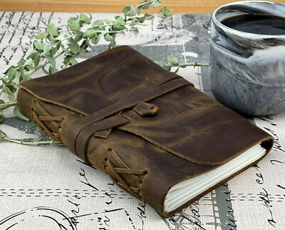 Genuine Leather Handmade Travel Book Writing Notebook Journal Diary Blank Pages-image