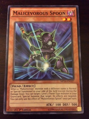 MP14-EN127 Yugioh! MALICEVOROUS SPOON - 1st Ed MEGA PACK TIN 2014 Near Mint x1-image