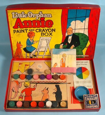 1934 Little Orphan Annie Paint and Crayon Box Milton Bradley Harold Gray Comic-image