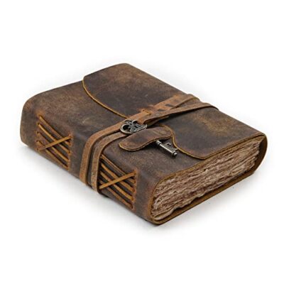 Vintage Leather Journal “ 200 Handmade Vintage Deckle Edge Paper “ Leather Bound-image