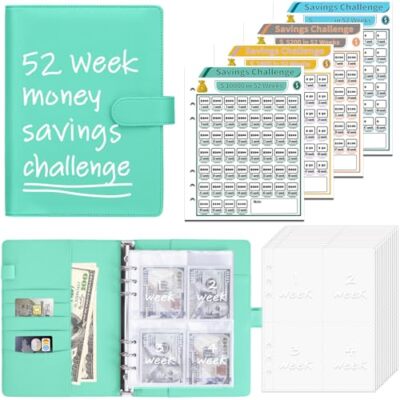  52 Week Savings Challenge Binder with Cash Envelopes, A5 Budget Light Green-image