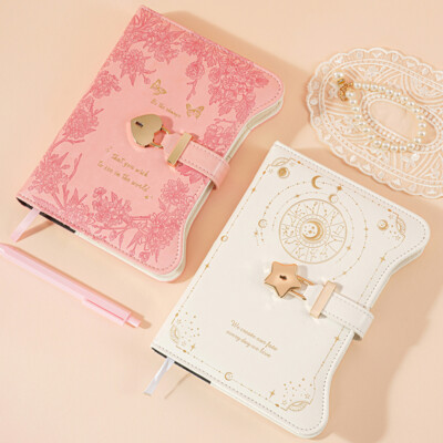 B6 Size Star Lock PU Leather Journal Notebook Lined Paper Writing Diary 360Page-image
