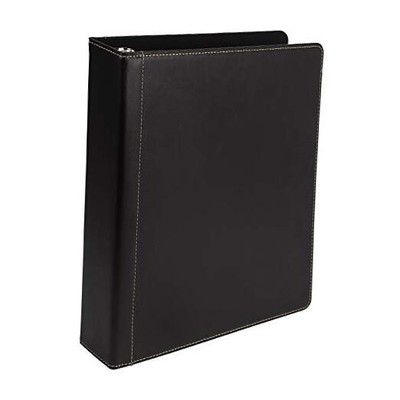  1.5 Inch 3 Ring Binder, Leather, Black with Contrast Stitching, 8.5 x 11 -image