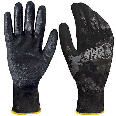 Gorilla Grip 25067-26 Work Gloves, Tac-Black, Polymer Coating, Men's Large --image