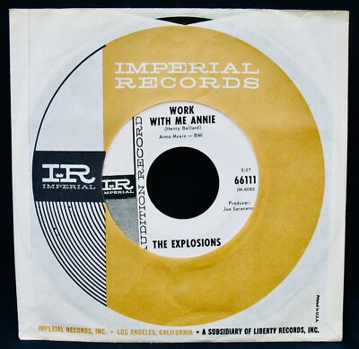 THE EXPLOSIONS: Work With Me Annie~R&B Soul Promo 45 w/sleeve~IMPERIAL #66111-image