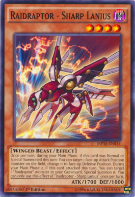 Raidraptor - Sharp Lanius - MP16-EN014 - Common - 1st Edition x3 - Near Mint-image