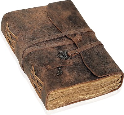 Vintage Leather Journal - Antique Handmade Leather Bound deckle paper journal-image