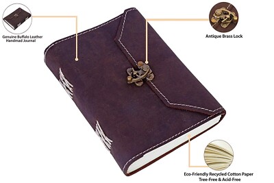Handmade Leather Journal Sun & Moon Grimoire Spell Book Blank Deckle Edge 5x7-image
