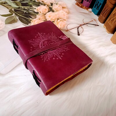 Leather Journal Sun & Half Moon Embossed Notebook, Dream Journal, Wedding Gift.-image