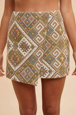 Annie Wear Ethic Woven Jacquard Wrap Mini Skirt-image