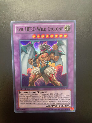 Yugioh Evil HERO Wild Cyclone LCGX-EN070 Super Rare 1st Edition Damaged-image