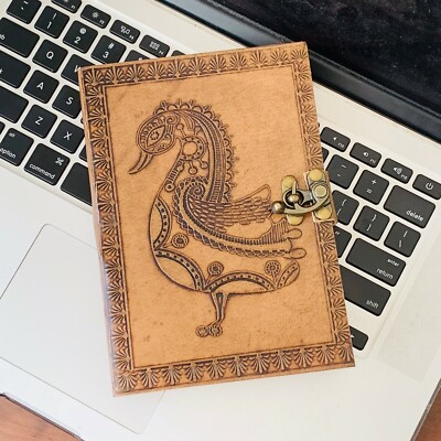 Leather Journal Peacock duck Goose bird Book, 7x5 Journaling Diary Handmade Pape-image
