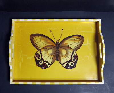 Annie Modica Large Yellow Serving Tray with Butterfly “Flutter