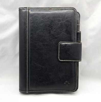 Franklin Covey Black Faux Leather Easy Plan 7 Ring Binder Planner Magnetic Close-image