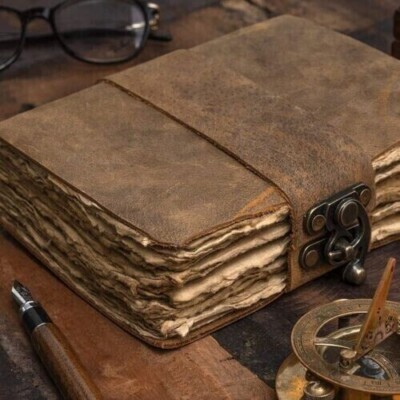 Handmade Vintage Leather Journal Notebook Bound Writing Diary Deckle Edge Books,-image