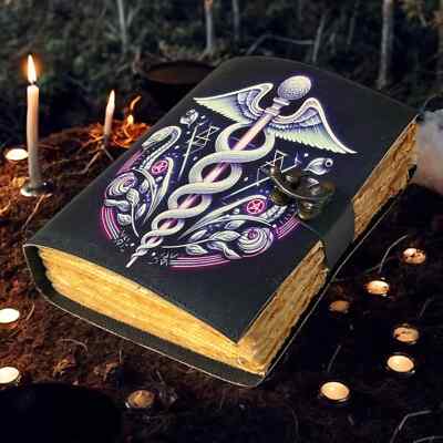 Leather Journal Gothic Notebook Snake Grimoire Print - Vintage Handmade Journal-image