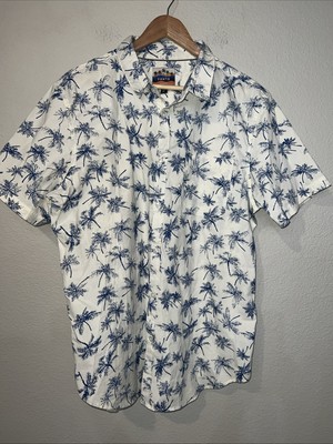 PRNTD by Polymer  BLUE/WHITE Palm trees Short Sleeve Button-Up Nautical XL-image