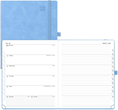 2025-2026 Academic Weekly Planner, Large, Leather Soft Cover, Cerulean Blue-image