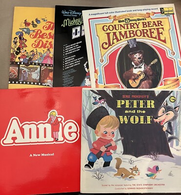 Vinyl Lot of 5 Vintage LP Records Annie + Walt Disney Disneyland Country Bears!-image