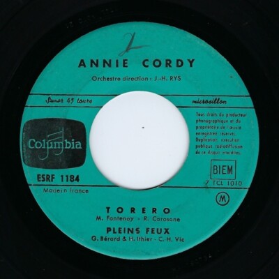 Annie Cordy 45 EP Torero on Columbia VG Chanson French Pressing-image