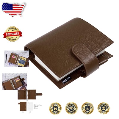 Elegant 30mm Leather Binder Organizer: Pocket Luxe Planner in Pebble-Chocolate-image