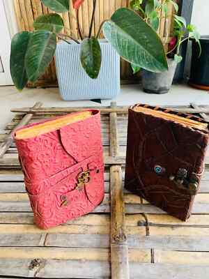 Handmade Leather Bound Journal with Lock and Key with Vintage Best offer-image