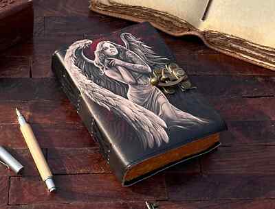 Angel Leather Journal - handmade leather notebook • Grimoire journal-image