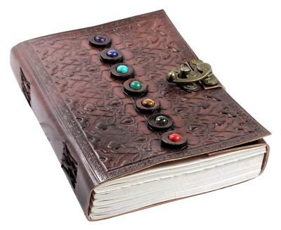 Genuine Leather Art Embossed Tri-fold Leather Journal with 7 stone Leather Dairy-image
