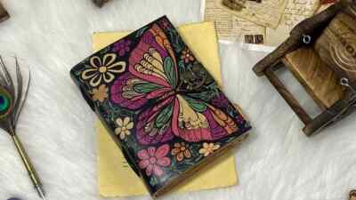 Butterfly Leather Journal Vintage Diary Blank Spell Book of Shadows-image